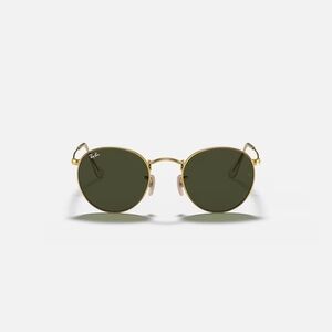 Ray Ban Round Metal Sunglasses in Polished Gold/Green